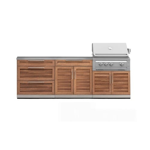 SKU 71057: Outdoor Kitchen Stainless-Steel Louvered Doors 5 Piece Cabinet Set with with 3-Drawer, Bar, Grill Cabinet, Platinum Grill and Countertop- 33 inch, Natural Gas, SS Counterop, Grove preview 1