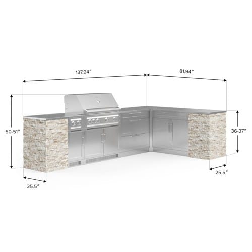SKU 69597: Outdoor Kitchen Signature Series 11 Piece L Shaped Cabinet Set with 3 Drawer, Bar, Dual Side Burner, Grill and Grill Cabinet- 40 inch, Natural Gas, SS Countertop preview 2