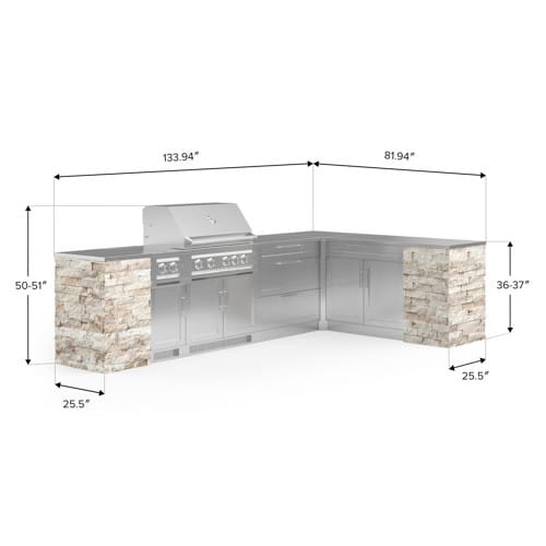 SKU 69557: Outdoor Kitchen Signature Series 11 Piece L Shaped Cabinet Set with 3 Drawer, Bar, Dual Side Burner, Grill and Grill Cabinet- 36 inch, Natural Gas, SS Countertop preview 2