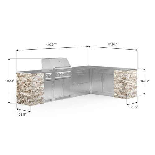 SKU 69517: Outdoor Kitchen Signature Series 11 Piece L Shaped Cabinet Set with 3 Drawer, Bar, Dual Side Burner, Grill and Grill Cabinet-33 inch, Natural Gas, SS Countertop preview 2