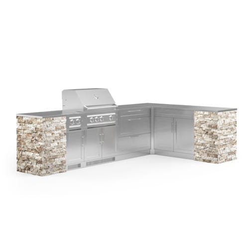 SKU 69517: Outdoor Kitchen Signature Series 11 Piece L Shaped Cabinet Set with 3 Drawer, Bar, Dual Side Burner, Grill and Grill Cabinet-33 inch, Natural Gas, SS Countertop preview 1