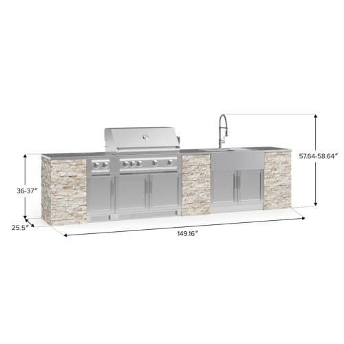 SKU 69309: Outdoor Kitchen Signature Series 11 Piece Cabinet Set with Dual Side Burner, Sink, Platinum Grill and Grill Cabinet- 40 inch, Natural Gas, SS Counterop preview 2