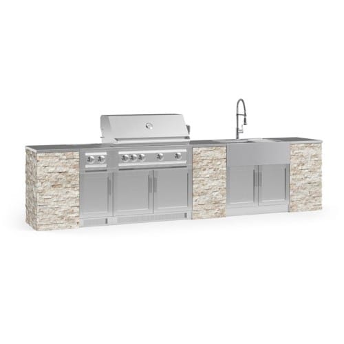 SKU 69309: Outdoor Kitchen Signature Series 11 Piece Cabinet Set with Dual Side Burner, Sink, Platinum Grill and Grill Cabinet- 40 inch, Natural Gas, SS Counterop preview 1