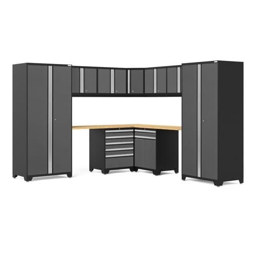 SKU 52163: Pro Series Gray 12 Piece Cabinet Set with Wall, Tool Drawer, Multi-Function Cabinet, Lockers and 112 in. Worktop- SS preview 1