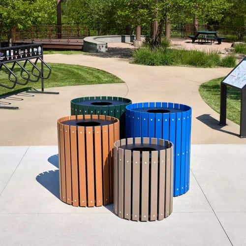 Recycled Plastic Slat Design Round Receptacles preview 1