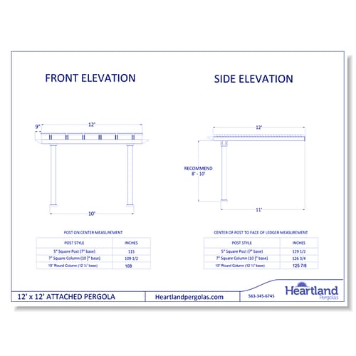 12' x 12' Traditional Attached Vinyl Pergola