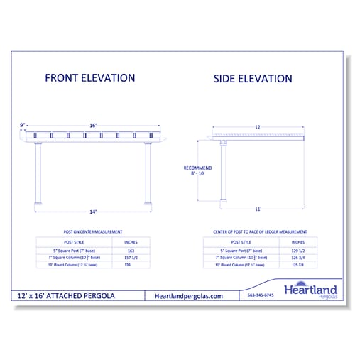 12' x 16' Traditional Attached Vinyl Pergola