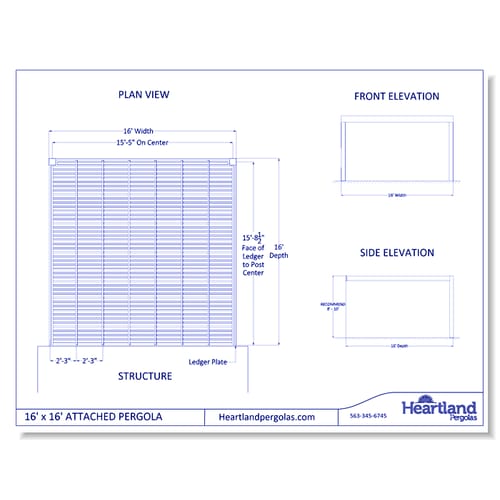 16' x 16' Modern Attached Vinyl Pergola