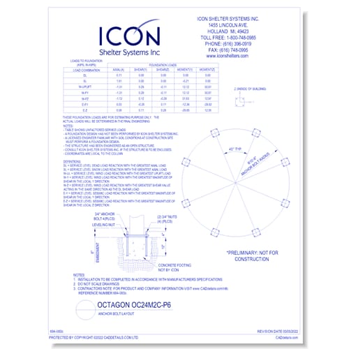 preview of Octagon OC24M2C-P6 - Anchor Bolt Layout