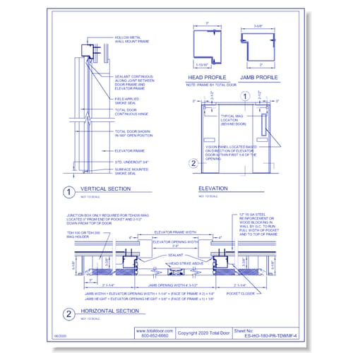 preview of ES-HO-180-PR-TDWMF-4: Elevator Shaft Hold Open 180° - Pair Total Door Wall Mounted Frame 4"