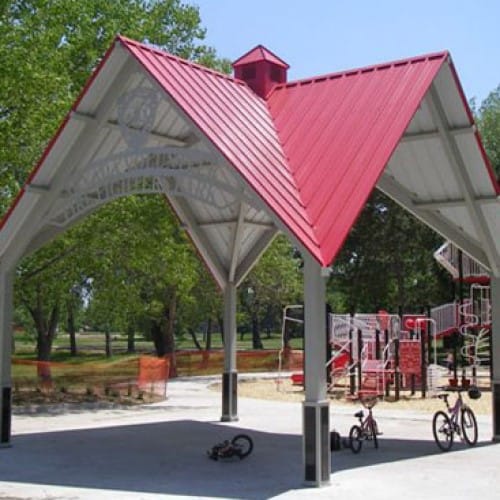 CAD Drawings BIM Models Poligon Crossing – Square Shelter With Intersecting Gable Roofs