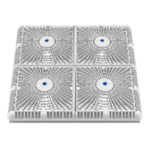 CAD Drawings AquaStar Pool Products P18xxx: 18" Square Mud Frame with Four 9" Square Star Suction Outlet Covers and Vented Riser Rings